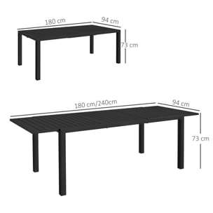 Table de jardin extensible 6-8 personnes dim. 180/240L x 94l x 73H cm alu noir