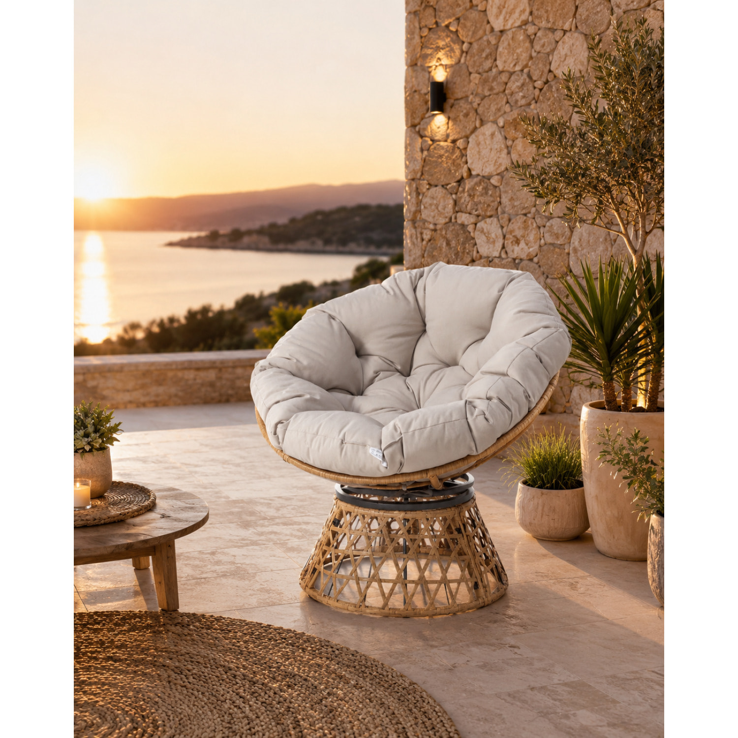 Fauteuil effet rotin avec coussin ZANPA