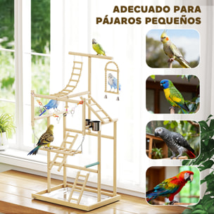 Parque de Juegos para Pájaros, Soporte de Madera para Pájaros con Escaleras, Columpio, Juguete de Cadena, Bandeja, Comederos, para Periquitos, Cacatúas, Cotorras, Agapornis, 48x38x95 cm