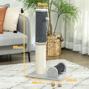 Poste Rascador para Gatos 85 cm Arañador para Gatos con Poste de Sisal Cepillo de Auto Acicalado y Bola de Juguete Gris y Crema