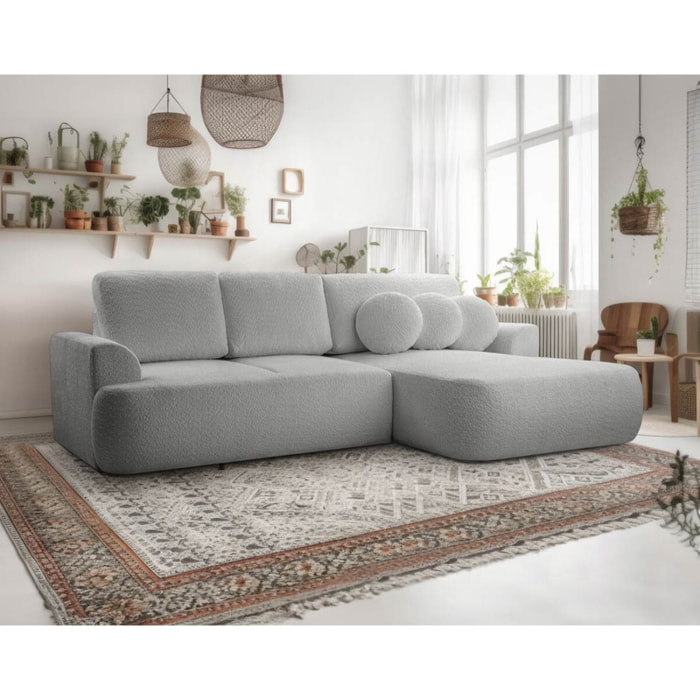Candela - canapé d'angle droit 4 places - convertible avec coffre - en tissu bouclette - Gris