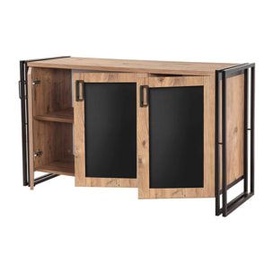 Credenza Dpratic, Buffet da soggiorno, Madia da salotto, Dispensa da cucina, 140x45h80 cm, Quercia e Nero