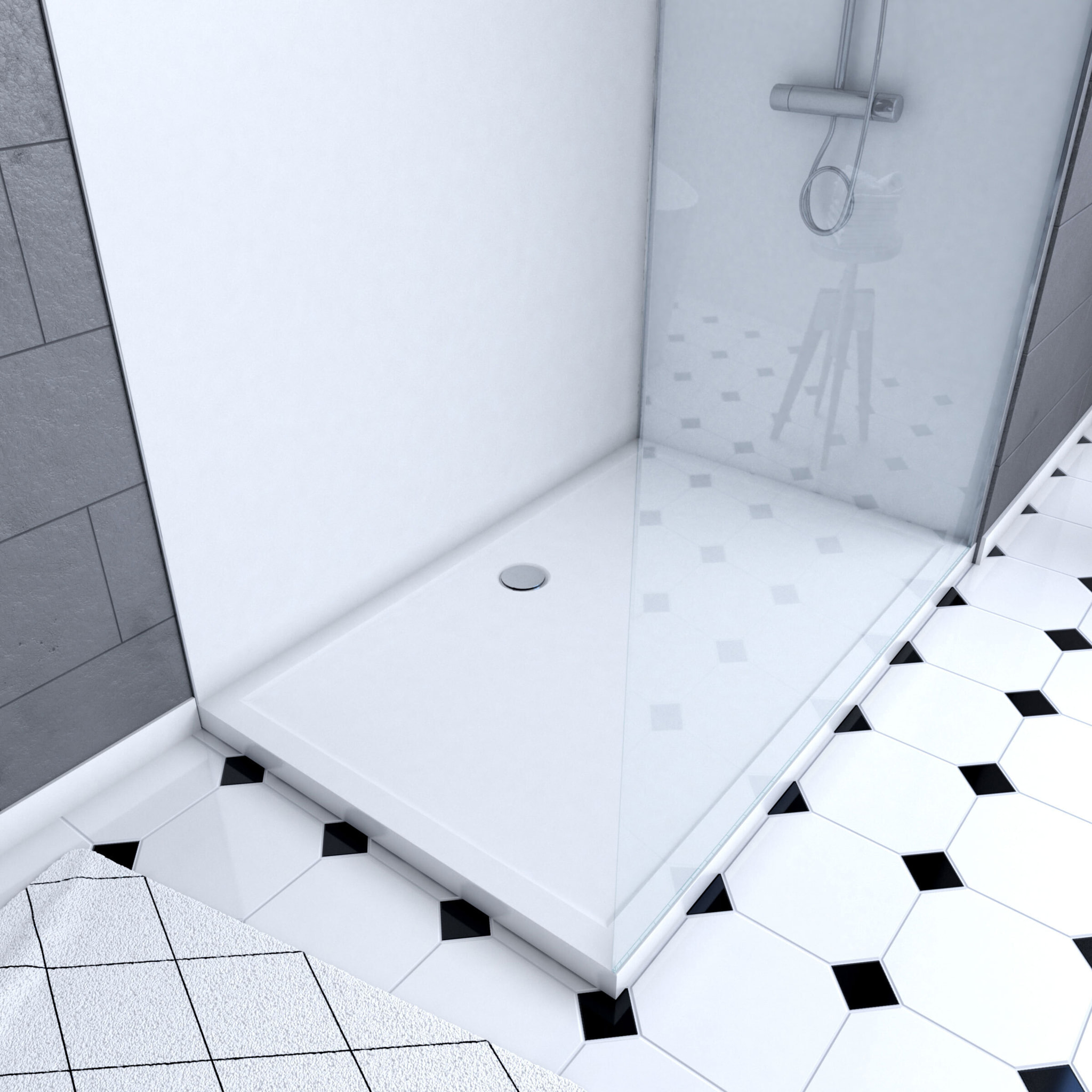 Pack douche à l'Italienne 90x120 - Kit Panneaux muraux Blanc/Chrome + receveur + Paroi 6 mm