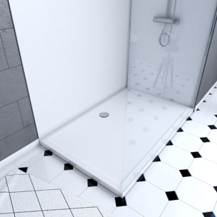 Pack douche à l'Italienne 90x120 - Kit Panneaux muraux Blanc/Chrome + receveur + Paroi 6 mm