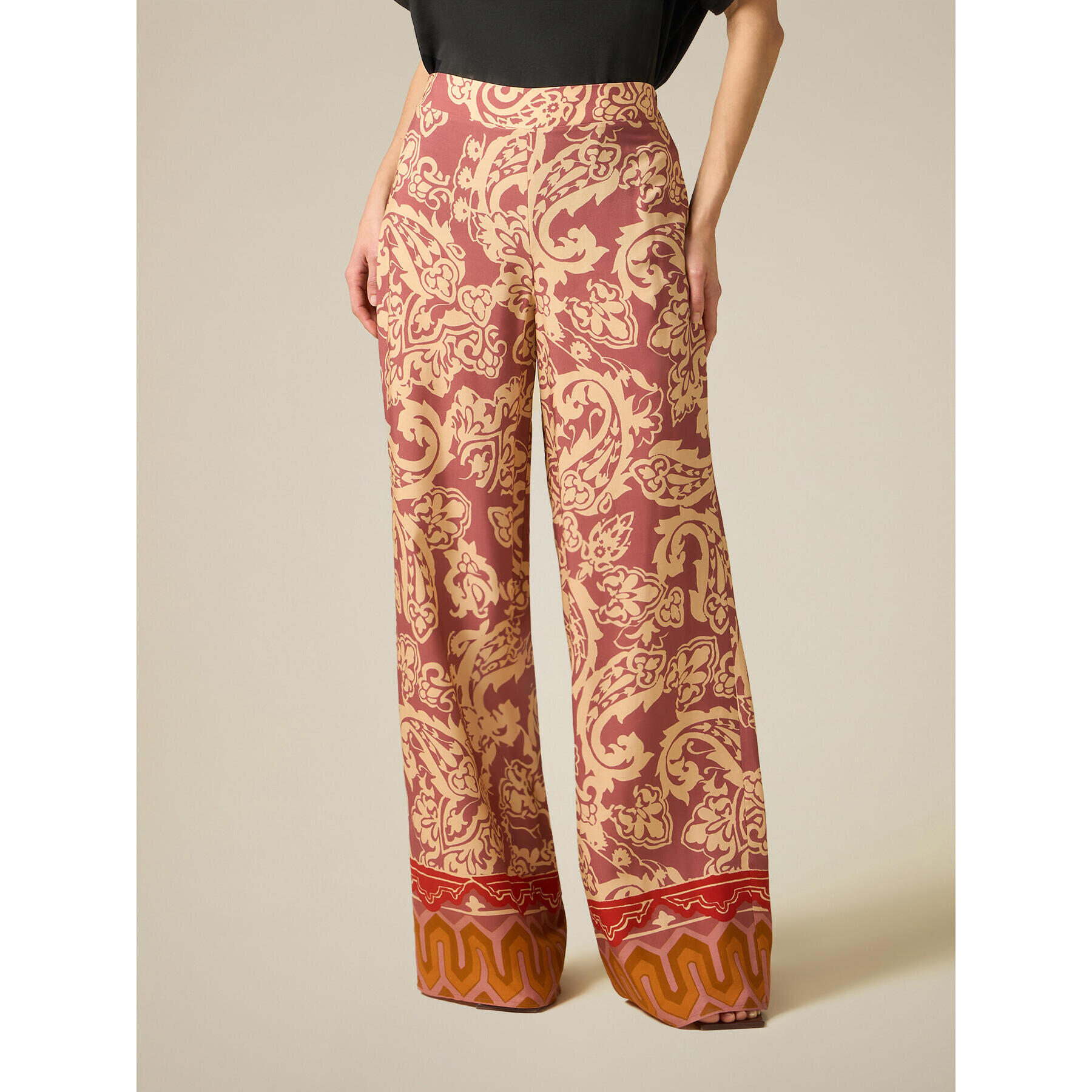 Oltre - Pantalones palazzo estampados - Naranja sol