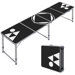 Mesa Portátil con Patas de Aluminio Mesa de Beer Pong Plegable con Altura Ajustable en 3 Niveles para Jardín Barbacoa 240x60x54-70 cm Negro y Plata