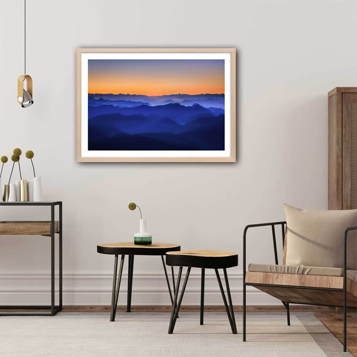 Affiche Mystique montagne Affiche + cadre en bois - Chêne