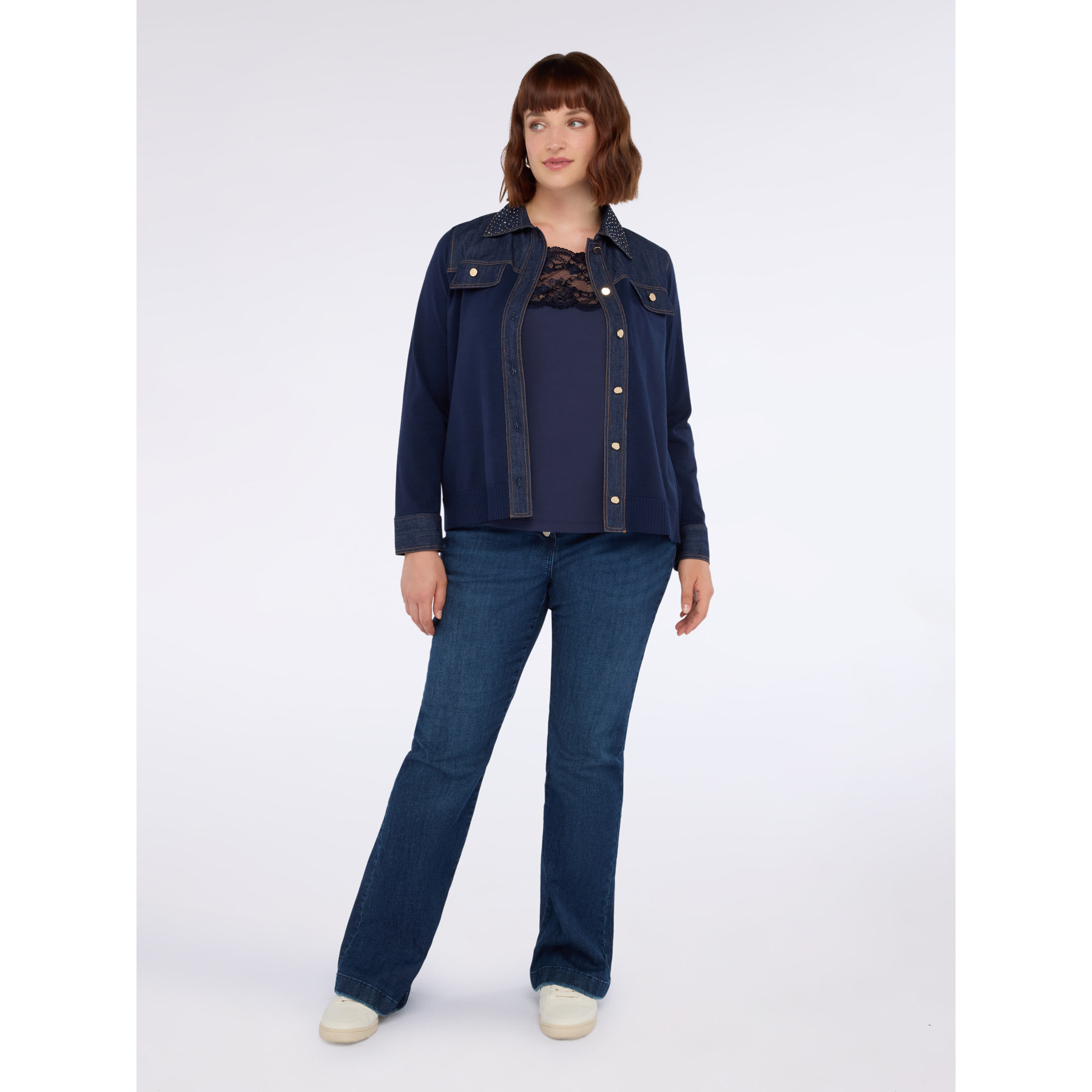 Fiorella Rubino - Camiseta de punto con inserto de encaje - Azul