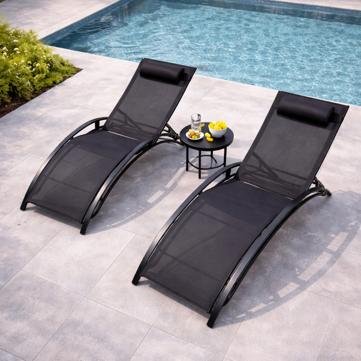 Lot de 2 transats ajustables noir MEDAN