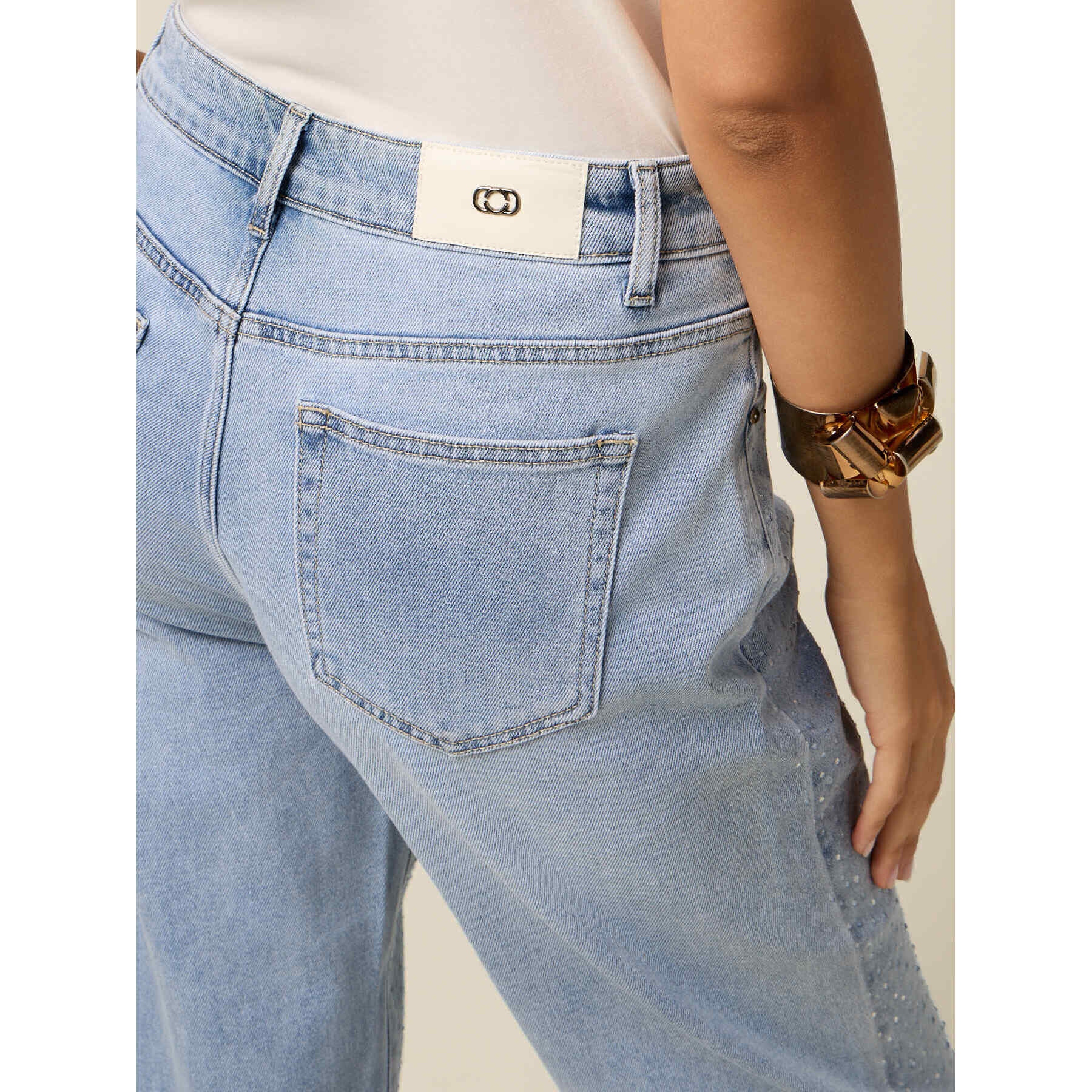 Oltre - Jeans regular con micro cristalli - Azzurro