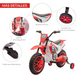 Moto Eléctrica para Niños +3 Años 12V Velocidad Máx 8 km/h 106,5x51,5x68cm Rojo