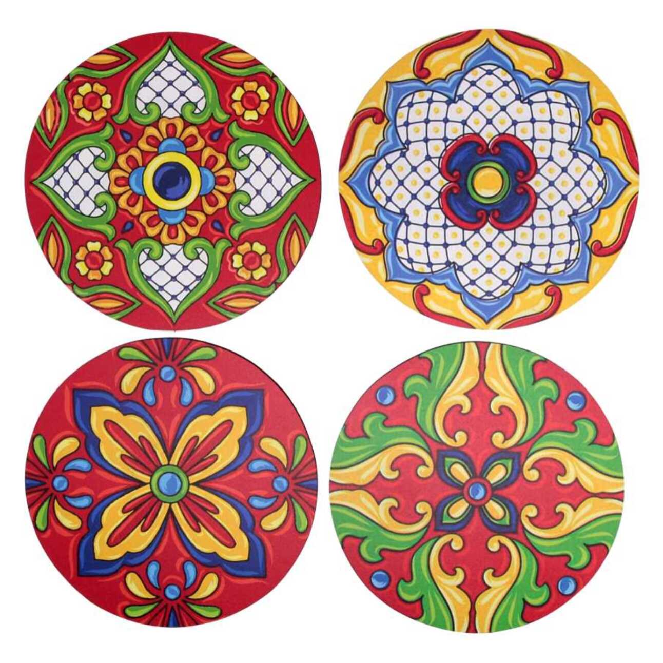 Mattonella in legno confezione da 4 pezzi assortiti rosso tondo cm ø20x0,5