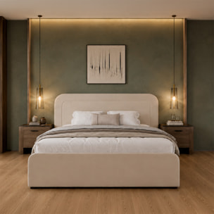 Lit avec coffre de rangement 160x200cm en velours beige SEDONA