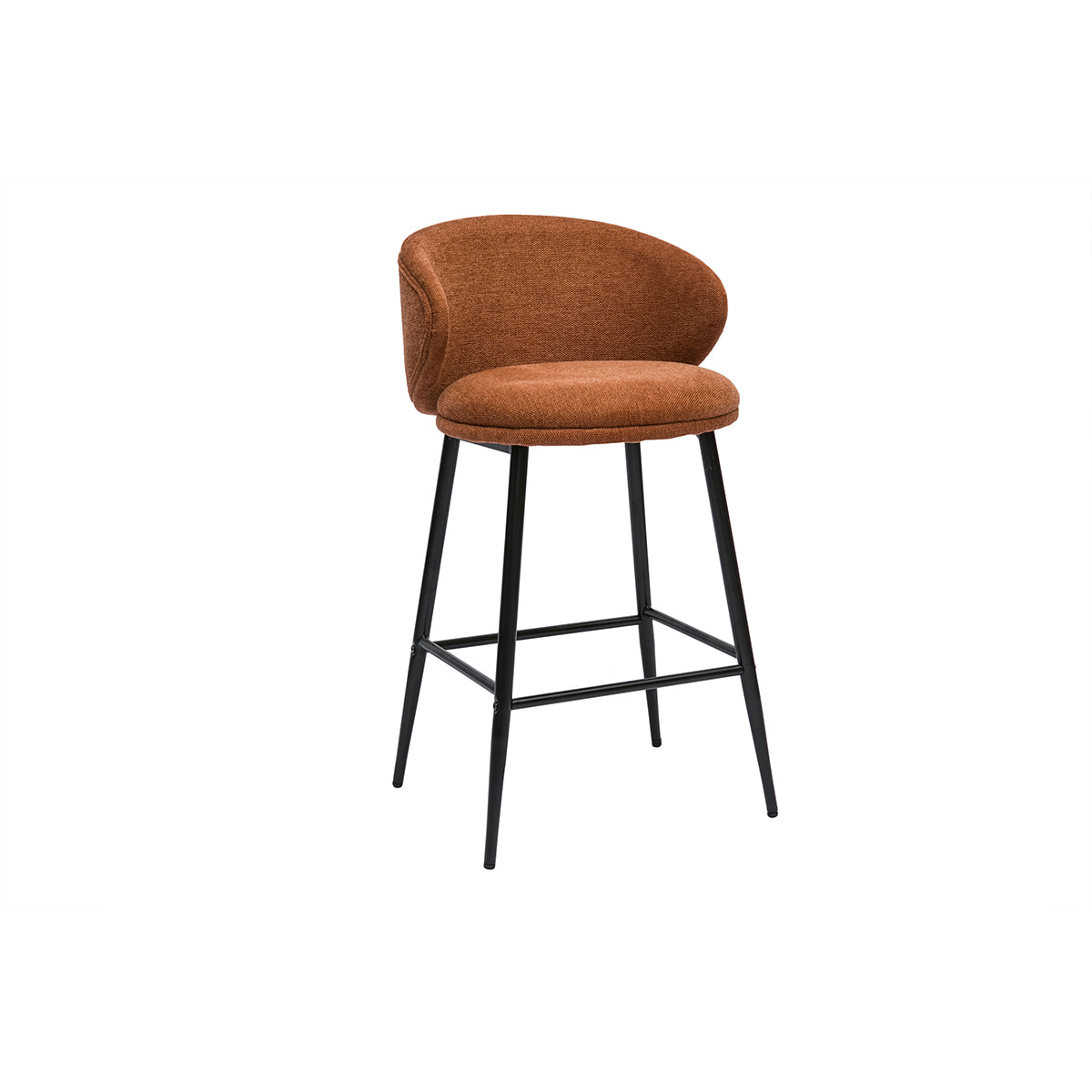 Tabourets de bar design en tissu effet velours texturé terre brûlée et métal noir (lot de 2) ROSALIE