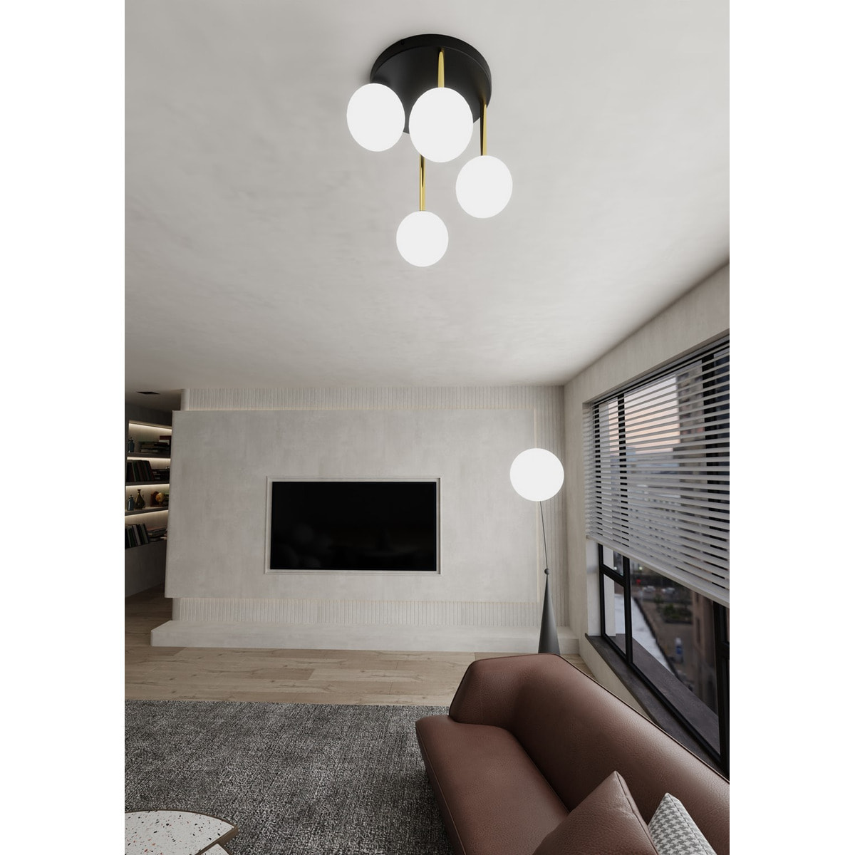 Lampada da soffitto Dolce in acciaio nero opaco e vetro opalino
