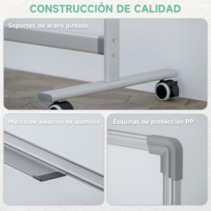 Pizarra Blanca Móvil de Doble Cara, 120x90 cm, Pizarra Blanca Magnética Giro de 360 °, con Soporte, Tablero Inclinado en 3 Niveles, Marco de Aluminio, Ruedas, Rotuladores, Imanes, Borrador