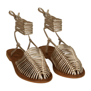 Sandali lace-up oro in pelle