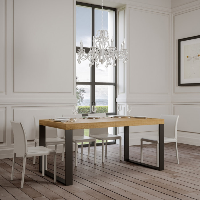 Mesa extensible 90x200/460 cm Tecno Roble Natural estructura Antracita