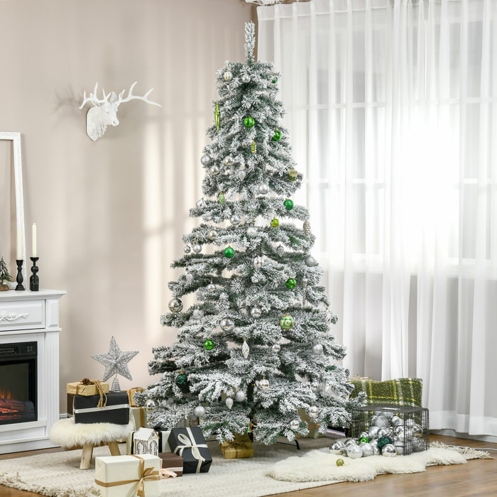 árbol de Navidad 225 cm Nevado Artificial con 1083 Puntas de PVC Base Plegable y Soporte de Metal Decoración Navideño para Interiores 140x140x225 cm Verde y Blanco