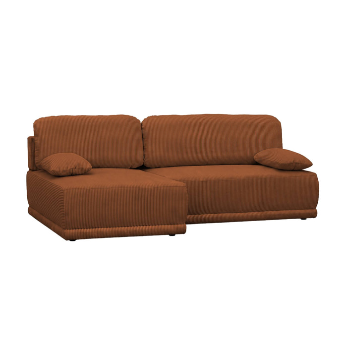 Banquette canapé d'angle gauche convertible 3 places velours côtelé avec coffre NELSON