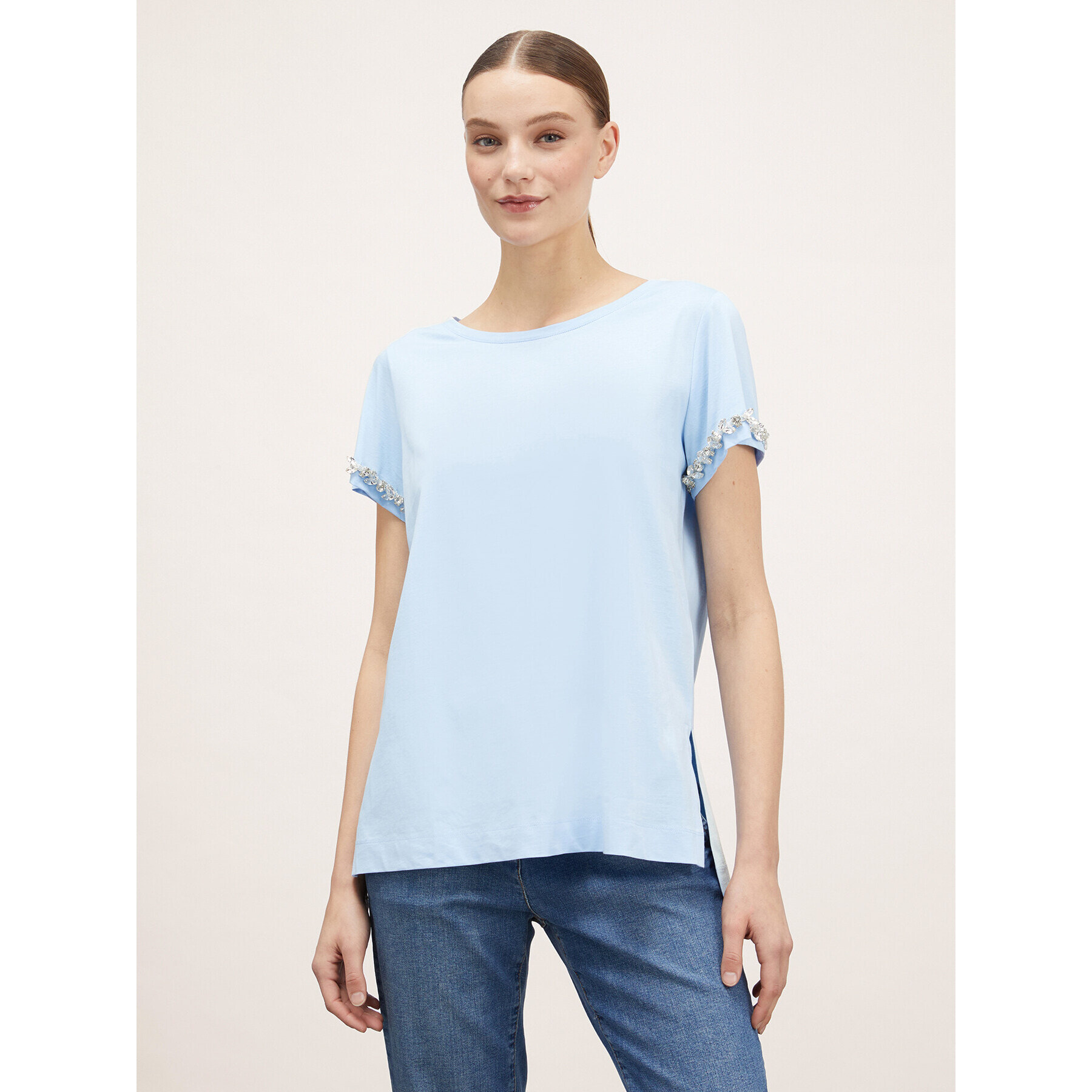 Motivi - Camiseta con mangas bordadas con piedras - Light - blue
