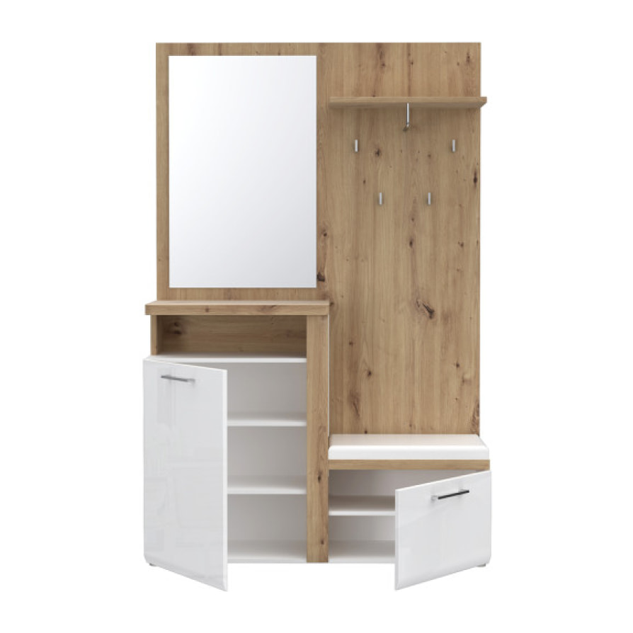 Vestiaire d'entrée avec banc et miroir L. 128 cm - TOULOUSE
