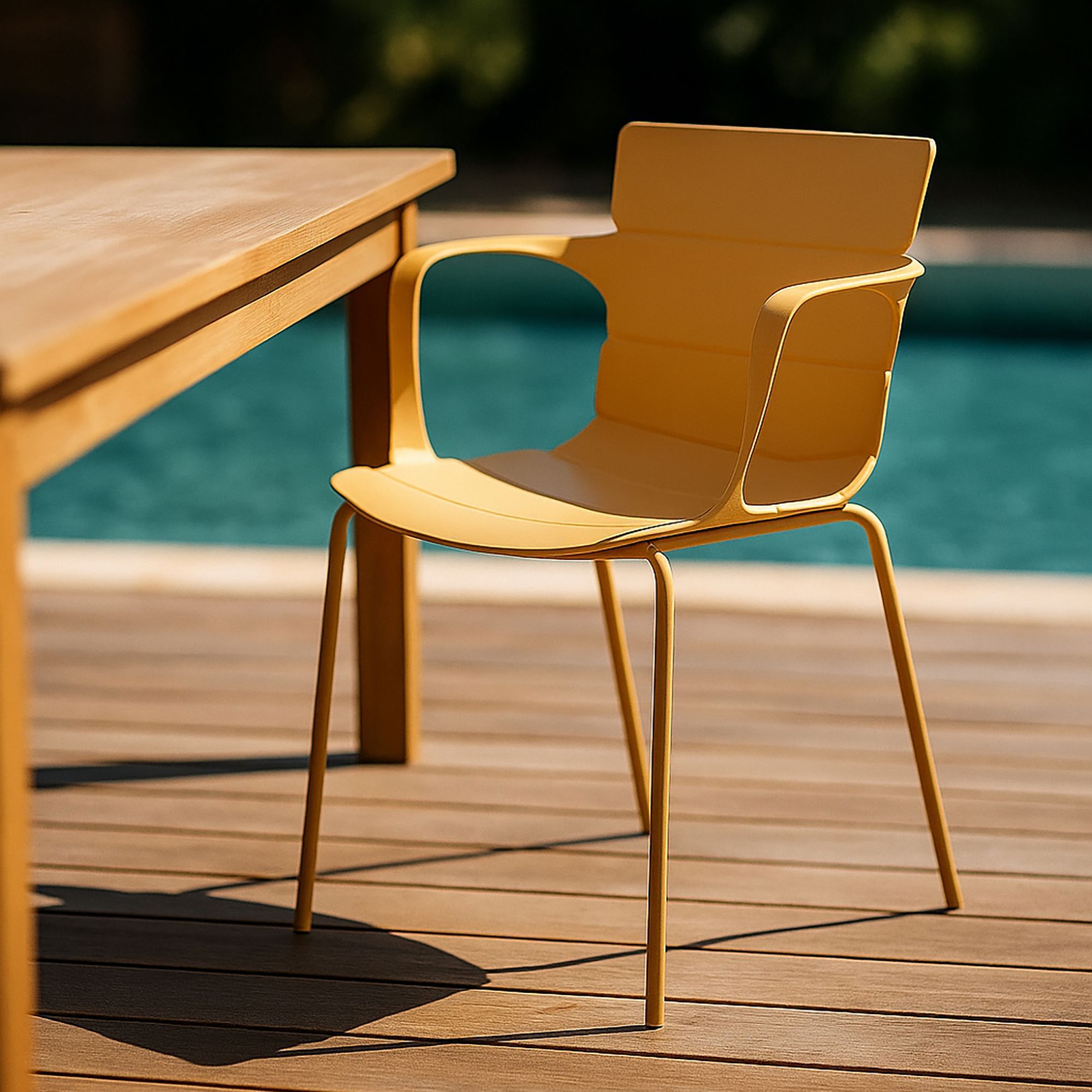 Lot de 4 fauteuils de table extérieur ocre en polypropylène et métal MONTAUK