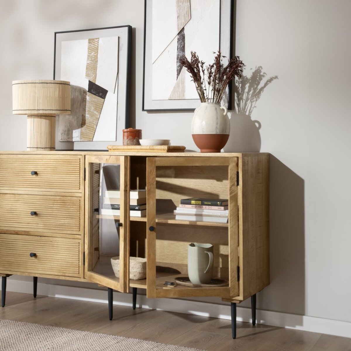 Buffet Boreal -bois massif de manguier-couleur bahamas naturelles 150 x 85 x 40 cm