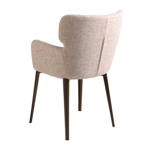 Silla con reposabrazos con asiento y respaldo tapizados en tela marrón jaspeada patas de acero inoxidable en marrón metal 58x59x80cm
