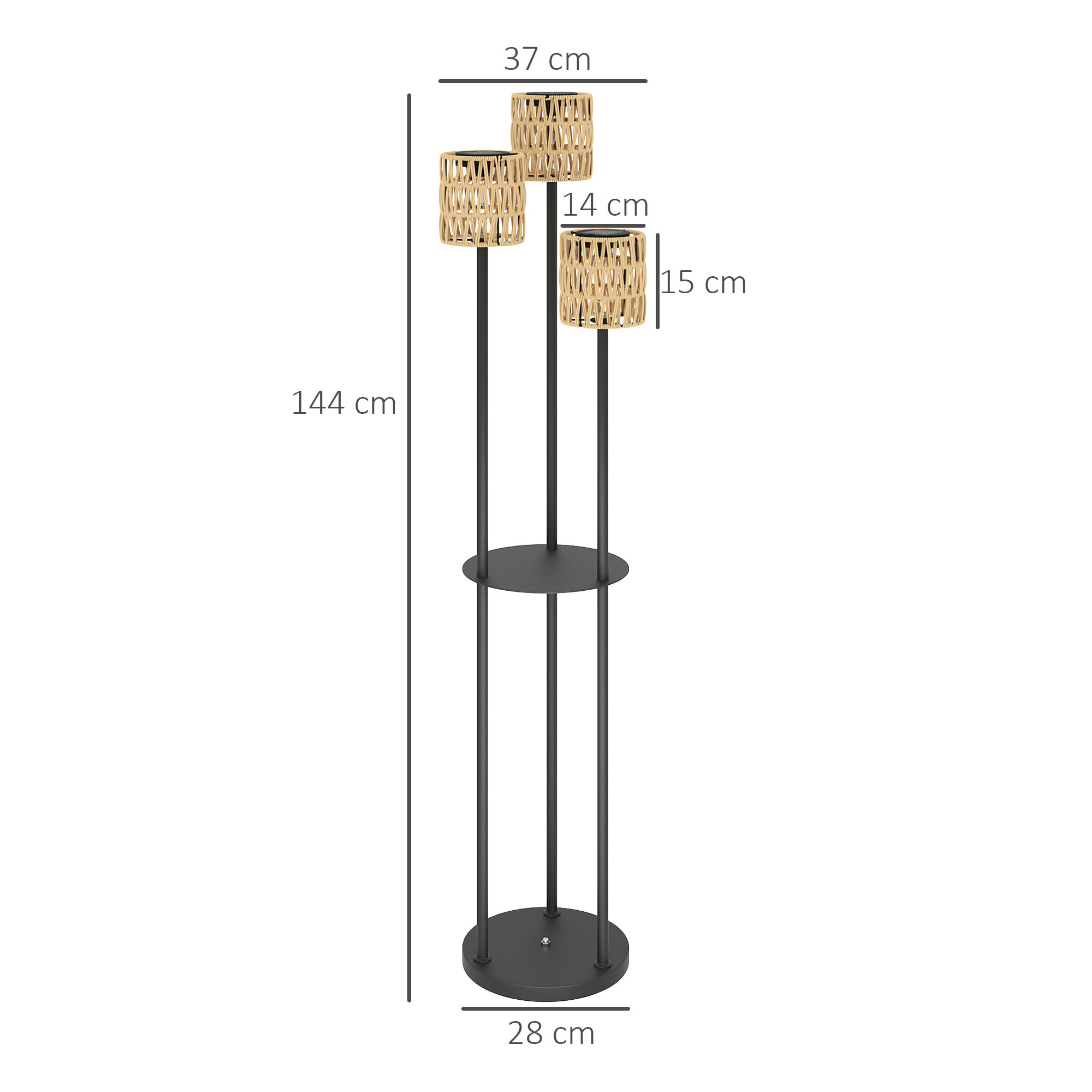 Lampadaire extérieur LED style bohème triple abat-jour résine tressée effet rotin