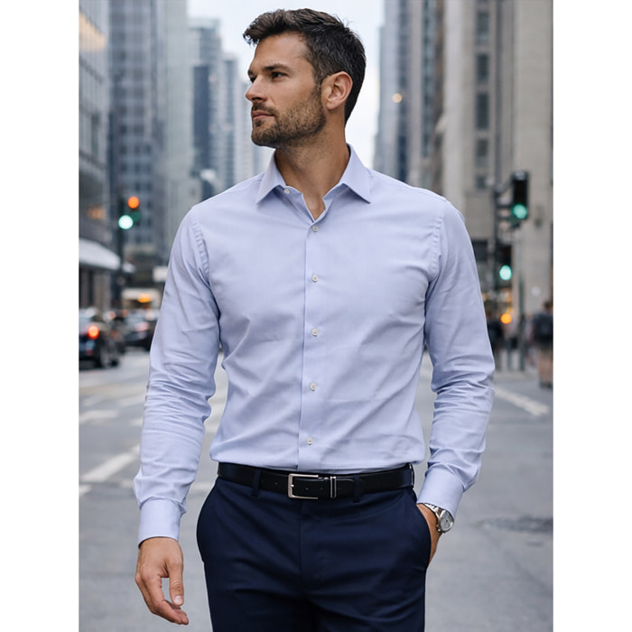 Camicia Uomo 1 Bottone Italiano Slim Satin Unito Grigio