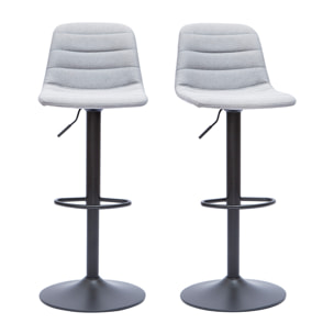 Tabourets de bar réglables pivotants 360° en tissu gris clair et métal (lot de 2) SAURY