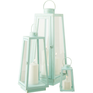J-Line Lanterne + Bougie - verre - turquoise - large - lumières LED