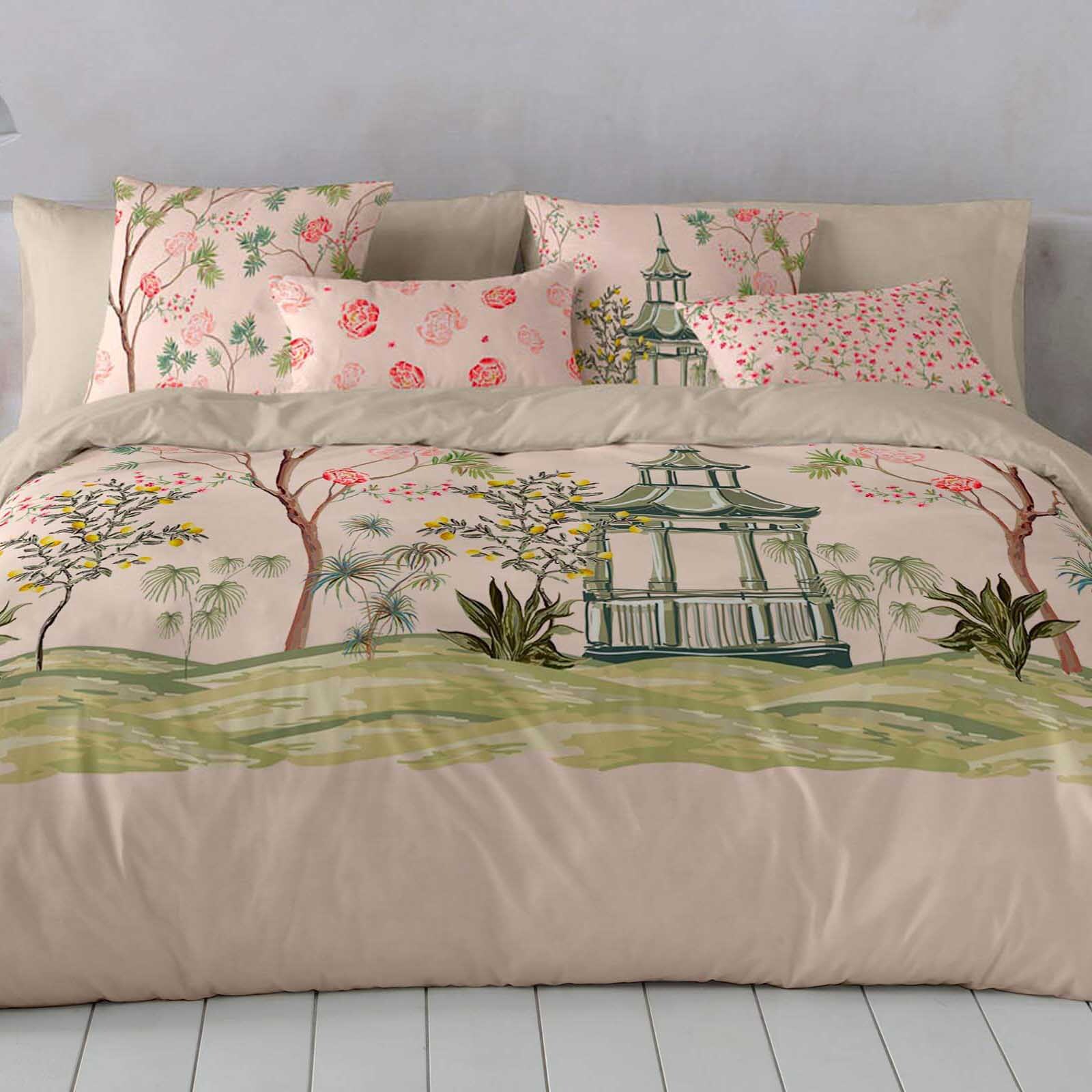 Icehome - Funda Nórdica Estampada - Cierre Solapa - 100% Algodón - Incluye 1/2 Fundas de Almohada - Chinesse