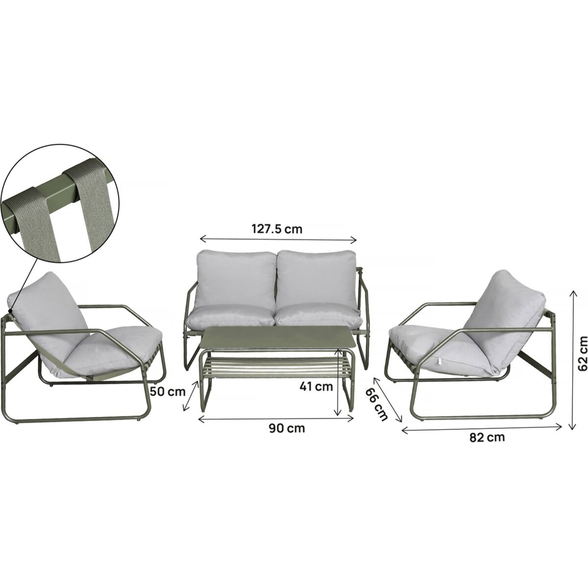 Salon de jardin en métal avec coussins "Sora" - 4 places - Vert