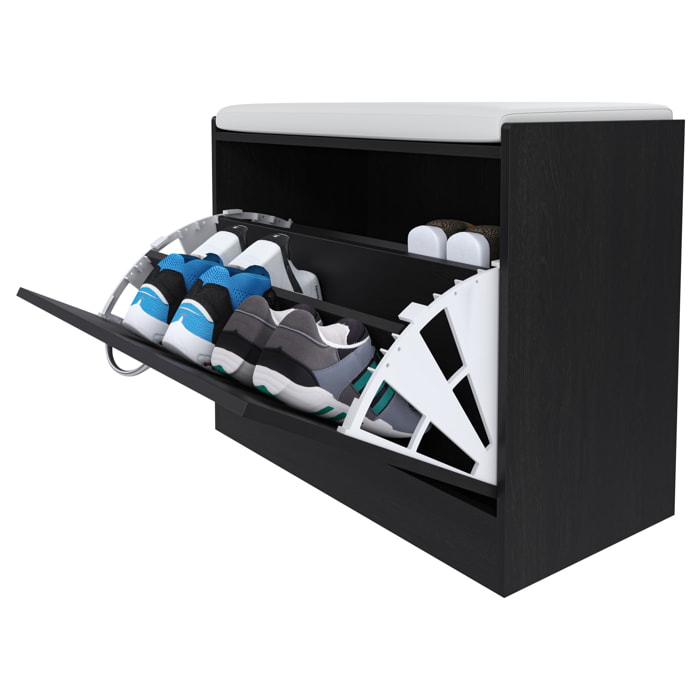 Panca Scarpiera Da Ingresso Salvaspazio Cuscino Anta Ribalta Seduta Imbottita In Ecopelle Soggiorno Casa Camera Ufficio 60 x 30 x 48 Cm Nero