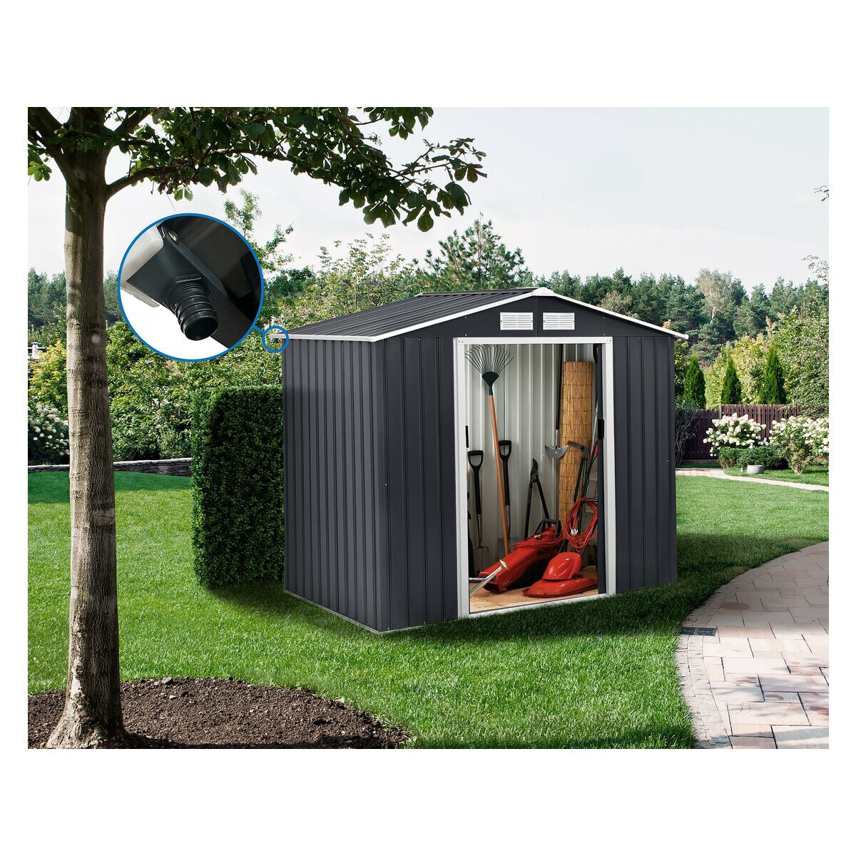 Abri de jardin en métal "Vegas" 5.29 m² avec gouttière - Gris