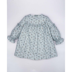 VESTIDO VOLANTES FLOR AZUL Y ROSA