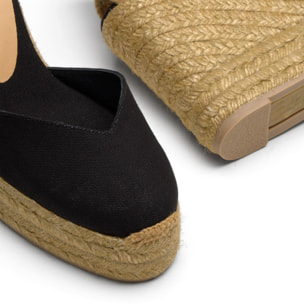 Alpargatas de cuña de mujer Chiara en algodón orgánico, cierre mediante lazada y doble plataforma