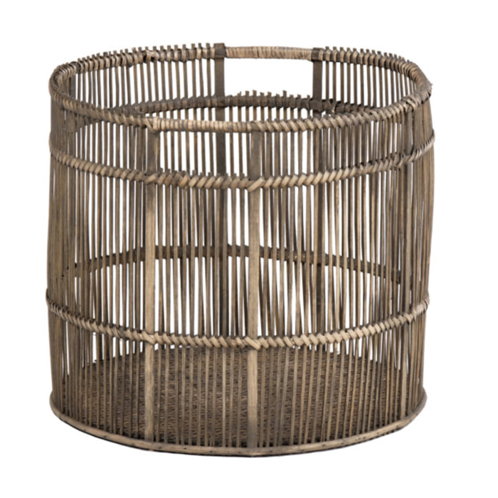 Corbeille ronde en bois de bambou naturel grisé - SACHA 1163