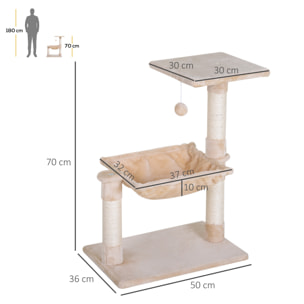 árbol Rascador para Gatos de Sisal Natural 50x36x70cm Beige