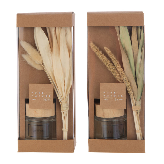 J-Line Bâtonnets parfumés + fleurs - verre - vert - 2 pcs