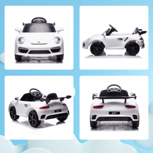 Coche Eléctrico para Niños con Licencia RUF CTR 3 Clubsport, Coche de Batería 12V, con Mando a Distancia 2,4 G, Motor Doble, Música Inalámbrica, Bocina, Ruedas Auxiliares y Faros LED, Blanco