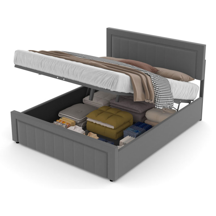 TOPEKA Lit contemporain avec coffre de rangement 160x200cm en velours gris