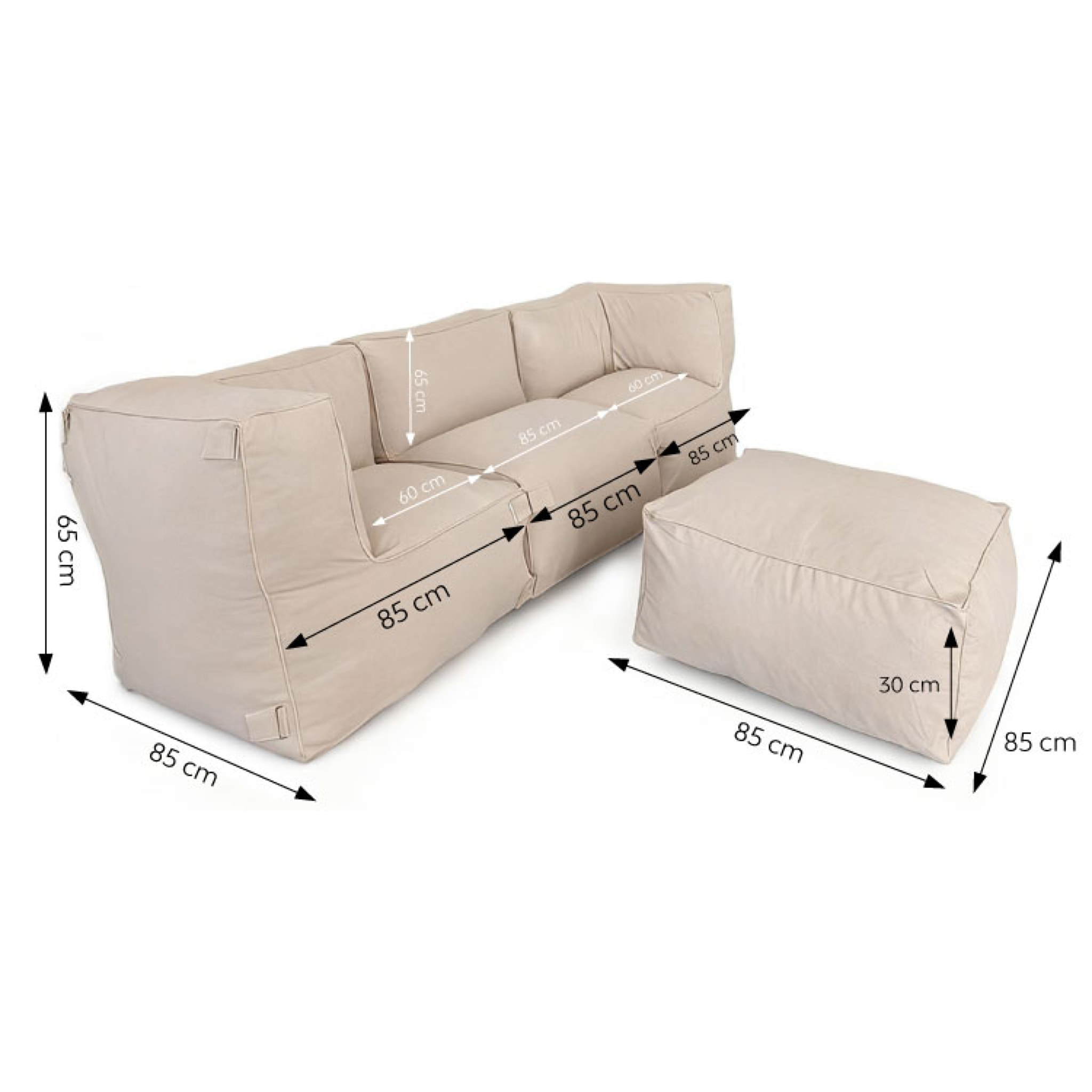 VERONE Salon de jardin modulable 4 places beige en tissu déperlant