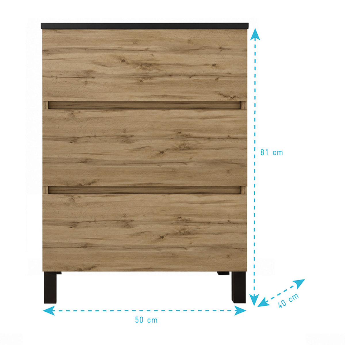 Pack Meuble Salle de Bains 50cm Chêne Naturel 3 Tiroirs avec Vasque Céramique Noire - TIMBER