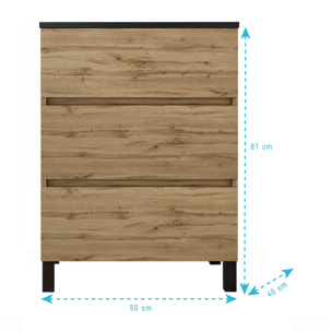 Pack Meuble Salle de Bains 50cm Chêne Naturel 3 Tiroirs avec Vasque Céramique Noire - TIMBER