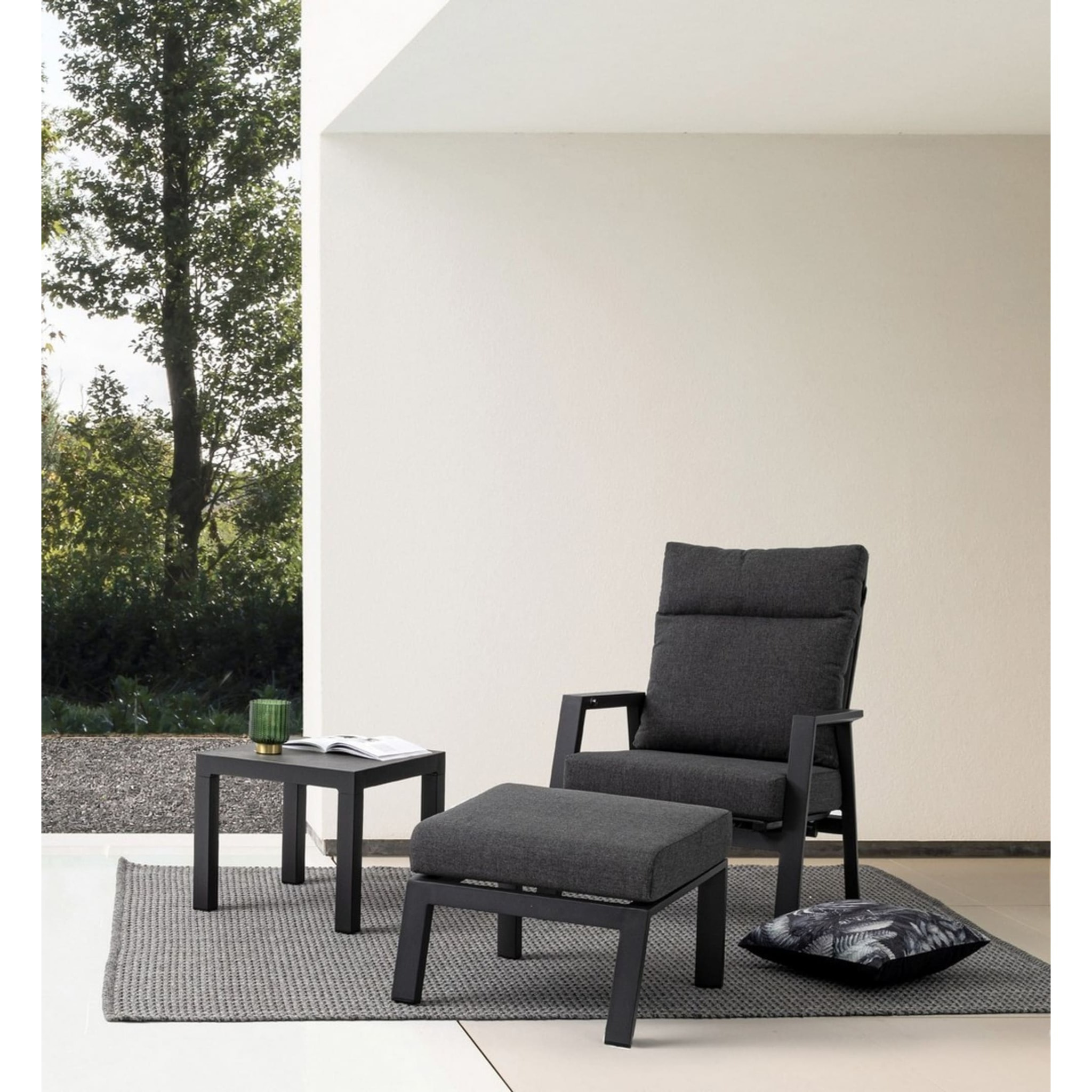 Tavolino da giardino OVIEDO con piano in ceramica e struttura in alluminio antracite, 50×50 cm