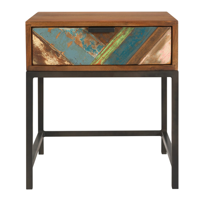 Table de chevet 1 tiroir en bois d'acacia et bois recyclé - Krabi