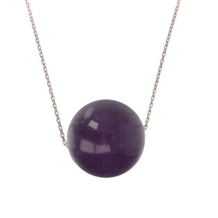 Collana Catena Rolo con Pendente Sferico in Pietra Naturale Ametista Viola